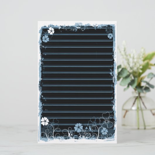 グランジな渦巻の花は文房具の黒い青を並べました 便箋 (スタンド正面)