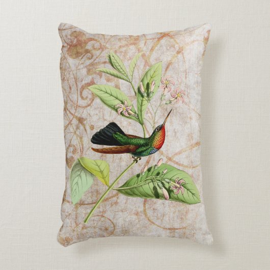 グランジな激しいThroatedハチドリのヴィンテージ アクセントクッション (正面(垂直))