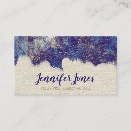 グランジな濃紺の水彩画および金ゴールド 名刺 (正面)