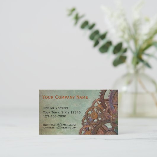 グランジな灰色のSteampunk 名刺 (スタンド正面)