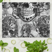 グランジな砂糖のスカルパターン キッチンタオル (折り畳み)