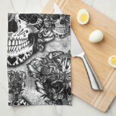 グランジな砂糖のスカルパターン キッチンタオル (四つ折り)
