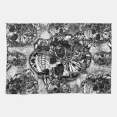 グランジな砂糖のスカルパターン キッチンタオル (横)