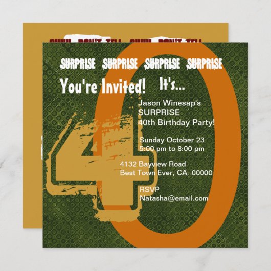 グランジな第30誕生日の緑および金ゴールドS302を驚かして下さい 招待状 (正面/裏面)