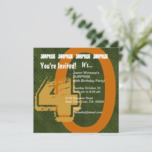 グランジな第30誕生日の緑および金ゴールドS302を驚かして下さい 招待状 (スタンド正面)