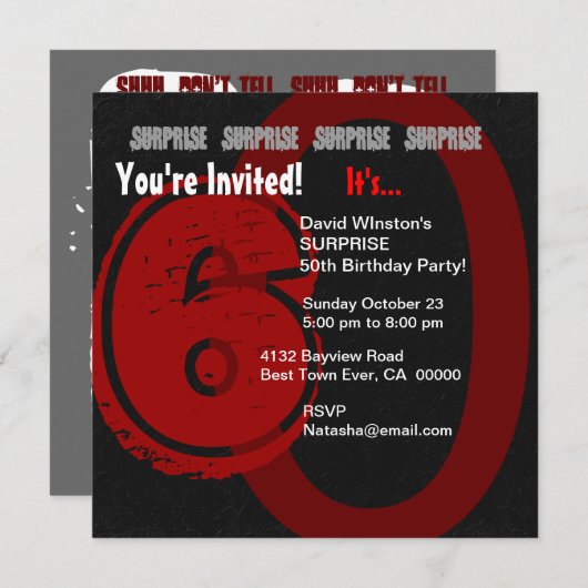 グランジな第60誕生日赤くおよび黒いW204を驚かして下さい 招待状 (正面/裏面)