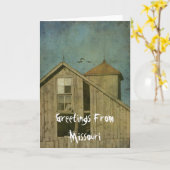 グランジな納屋、ミズーリからの挨拶 カード (黄色い花)