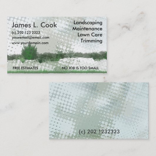 グランジな緑のモダンな景色芸術家の庭仕事 名刺 (正面/裏面)