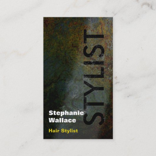 グランジな美容師の名刺の黒の黄色 名刺 (正面)