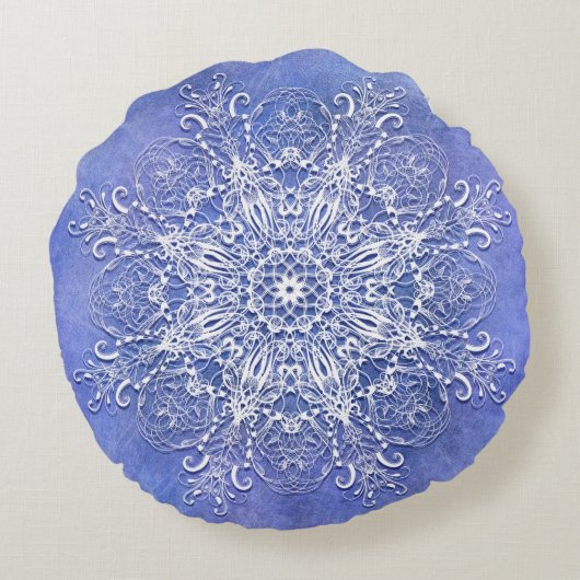 グランジな背景の民族の花の曼荼羅 ラウンドクッション (裏面)