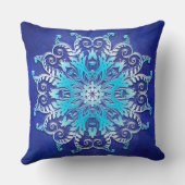 グランジな背景の青い花の曼荼羅 クッション (裏面)