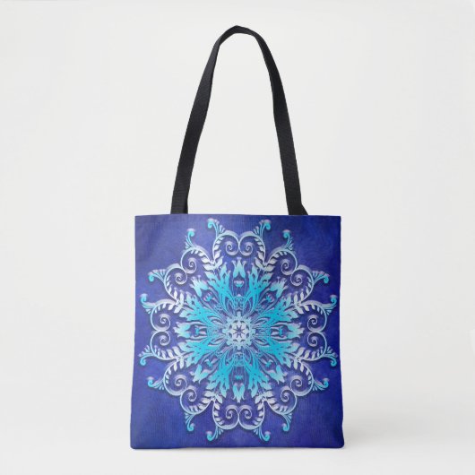 グランジな背景の青い花の曼荼羅 トートバッグ (正面)