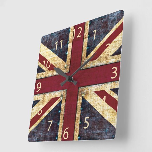グランジな英国国旗-クラシック-ヴィンテージの一見 スクエア壁時計 (傾斜)