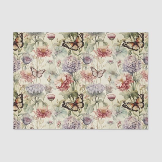 グランジな蝶と花のデコパージュペーパー 薄葉紙 (正面)