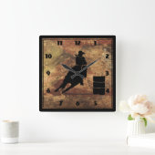 グランジな質の女の子のシルエットを競争させるバレル スクエア壁時計 (ホーム)