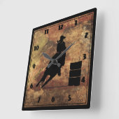 グランジな質の女の子のシルエットを競争させるバレル スクエア壁時計 (傾斜)