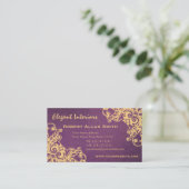 グランジな金ゴールドおよび紫色のバロック式のルネサンスのダマスク織 名刺 (スタンド正面)