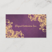 グランジな金ゴールドおよび紫色のバロック式のルネサンスのダマスク織 名刺 (裏面)