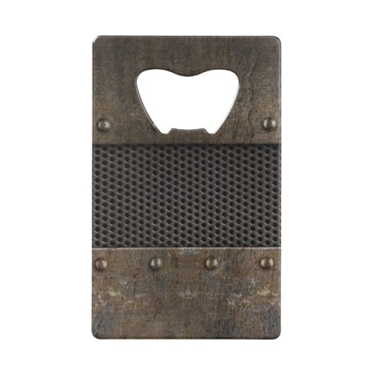 グランジな金属の背景 クレジットカード栓抜き (正面)
