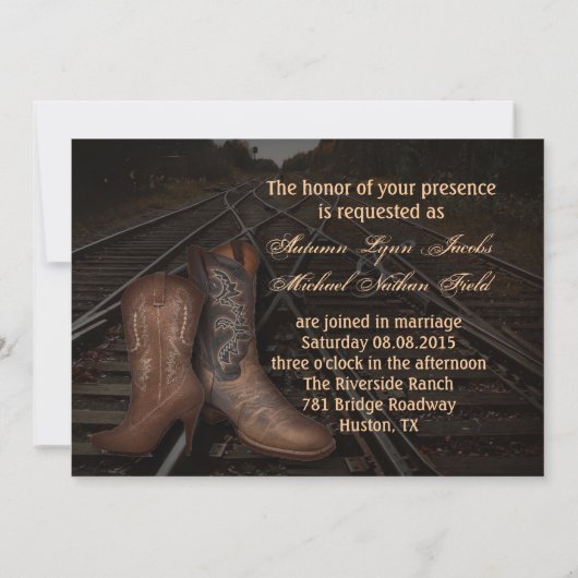 グランジな鉄道の西部のカウボーイの結婚式 招待状 (裏面)