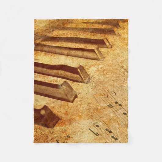 グランジな音楽シートのピアノ鍵 フリースブランケット (正面)