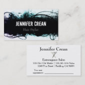 グランジな黒およびティール（緑がかった色）の名刺 予約カード (正面/裏面)