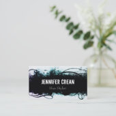 グランジな黒およびティール（緑がかった色）の名刺 予約カード (スタンド正面)