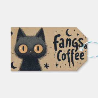 グランジな黒猫の牙とコーヒーのグラフィック ギフトタグ