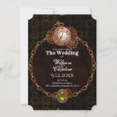グランジなSteampunkのギアおよび時計のヴィンテージの結婚 招待状 (正面)