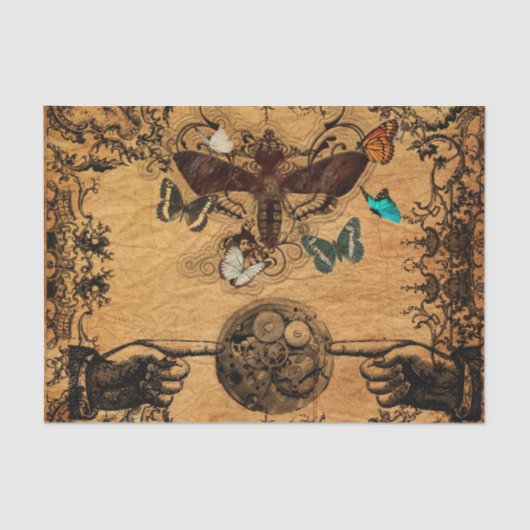 グランジなSteampunkのビクトリア時代の人の蝶 薄葉紙 (正面)