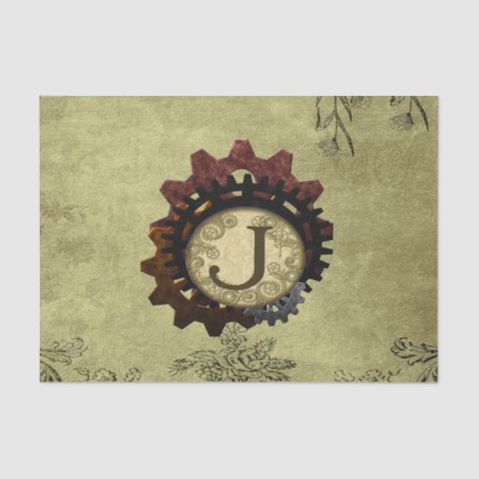 グランジなSteampunkはモノグラムの手紙Jを連動させます 薄葉紙 (正面)