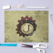 グランジなSteampunkはモノグラムの手紙Jを連動させます 薄葉紙 (クラフト)
