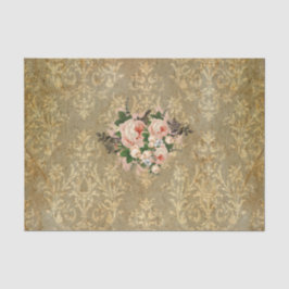 、グランジのヴィンテージ、ダマスク織、ビクトリア時代の人、シックなピンク花 薄葉紙