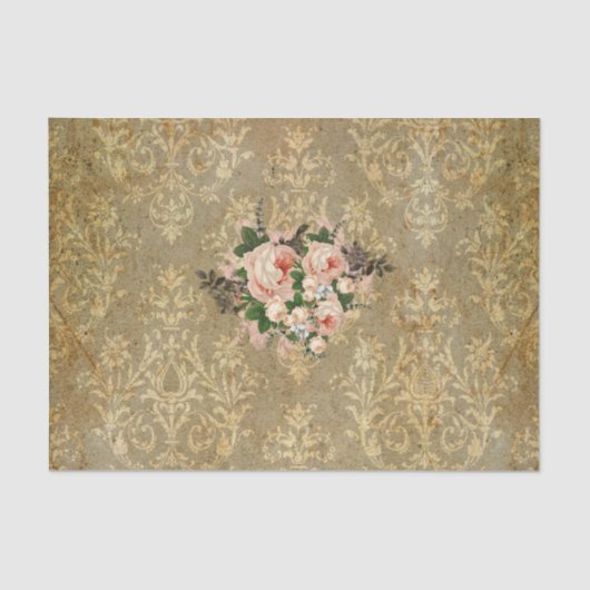 、グランジのヴィンテージ、ダマスク織、ビクトリア時代の人、シックなピンク花 薄葉紙 (正面)