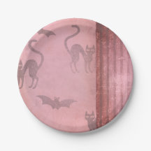 グランジほこりっぽいピンクの猫のこうもりとストライプハロウィーン