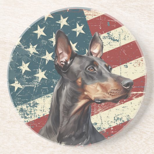 グランジアメリカ国旗ドーベルマンピンシャー犬 コースター (正面)