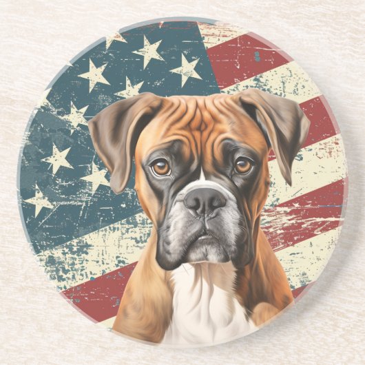 グランジアメリカ国旗ボクサー犬 コースター (正面)