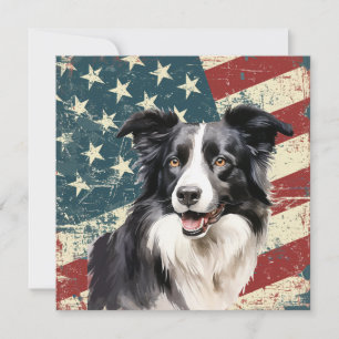 グランジアメリカ国旗ボーダーコリー犬フラットカード