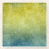 グランジカラー - 黄色と青 ガラスコースター (正面)