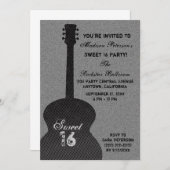 グランジギター ストライプ スイート16 招待状 ブラック (正面/裏面)