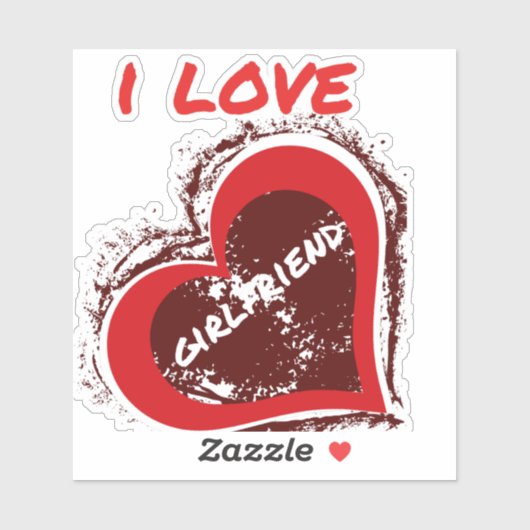 グランジスタイルのハートデザインで「I Love Girlfriend」 シール (シート)