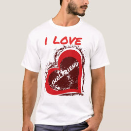 グランジスタイルの彼女大好きハートデザイン Tシャツ