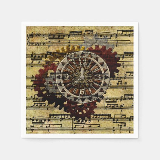 グランジスチームパンク時計とギア スタンダードカクテルナプキン (正面)
