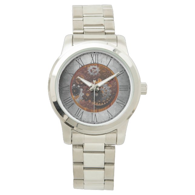 グランジスチームパンク時計とギア 腕時計 (正面)