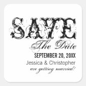グランジタイポグラフィ日付ステッカーの保存（黒） スクエアシール (正面)