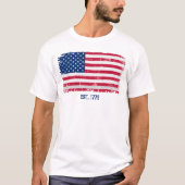 グランジテキストとアメリカ国旗 Tシャツ (正面)