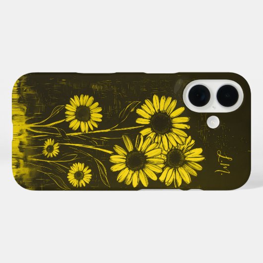 グランジデイジーイエローブラウンモノグラム名前をカスタムする Case-Mate iPhoneケース (裏面 (横))