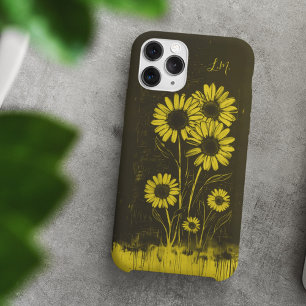 グランジデイジーイエローブラウンモノグラム名前をカスタムする iPhone 16ケース