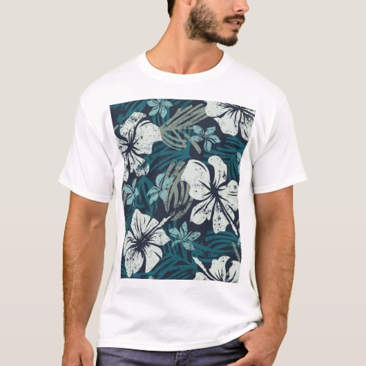 グランジハイビスカス、熱帯フローラ壁紙。 Tシャツ (正面)