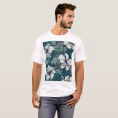 グランジハイビスカス、熱帯フローラ壁紙。 Tシャツ (正面フル)